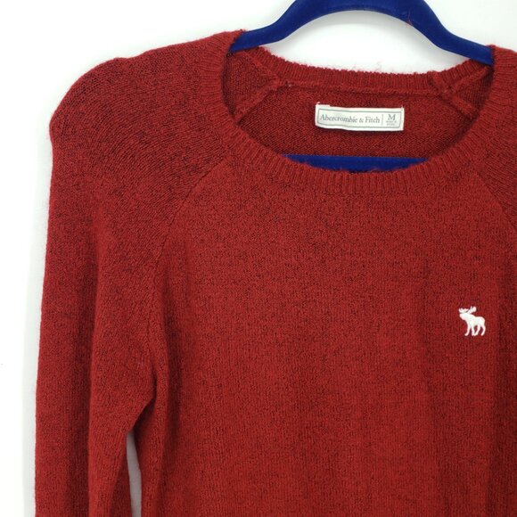 Abercrombie & Fitch Moose Logo Sweater M Pullover Crew Neck Marled Red - Picture 4 of 8
